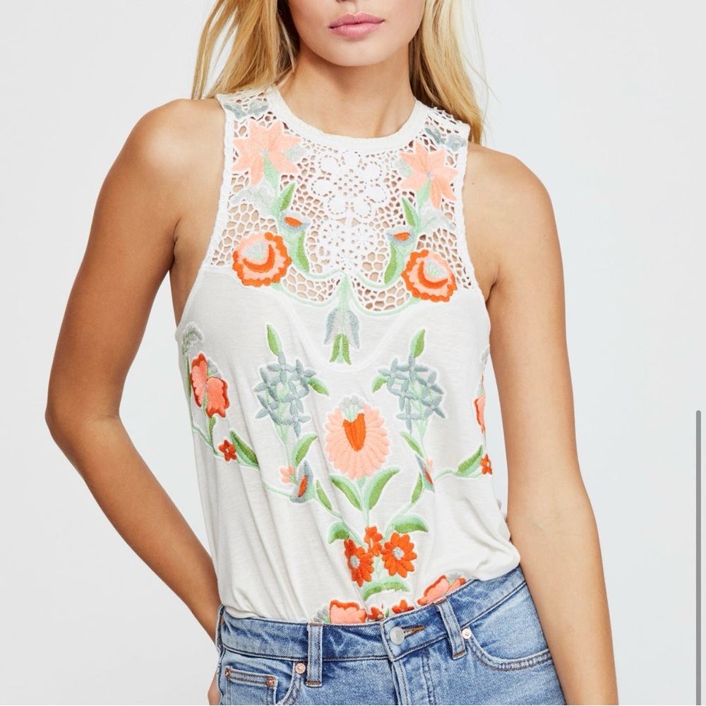 Free People Flower Power Embroidered Tank